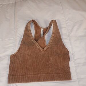 Tan Ribbed V-Neck Tank